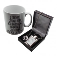 AA Alcoholics Anonymous Don't Judge 3 Piece Gift Set Necklace Mug Keyring AA Alcoholics Anonymous Don't Judge 3 Piece Gift Set Necklace Mug Keyring